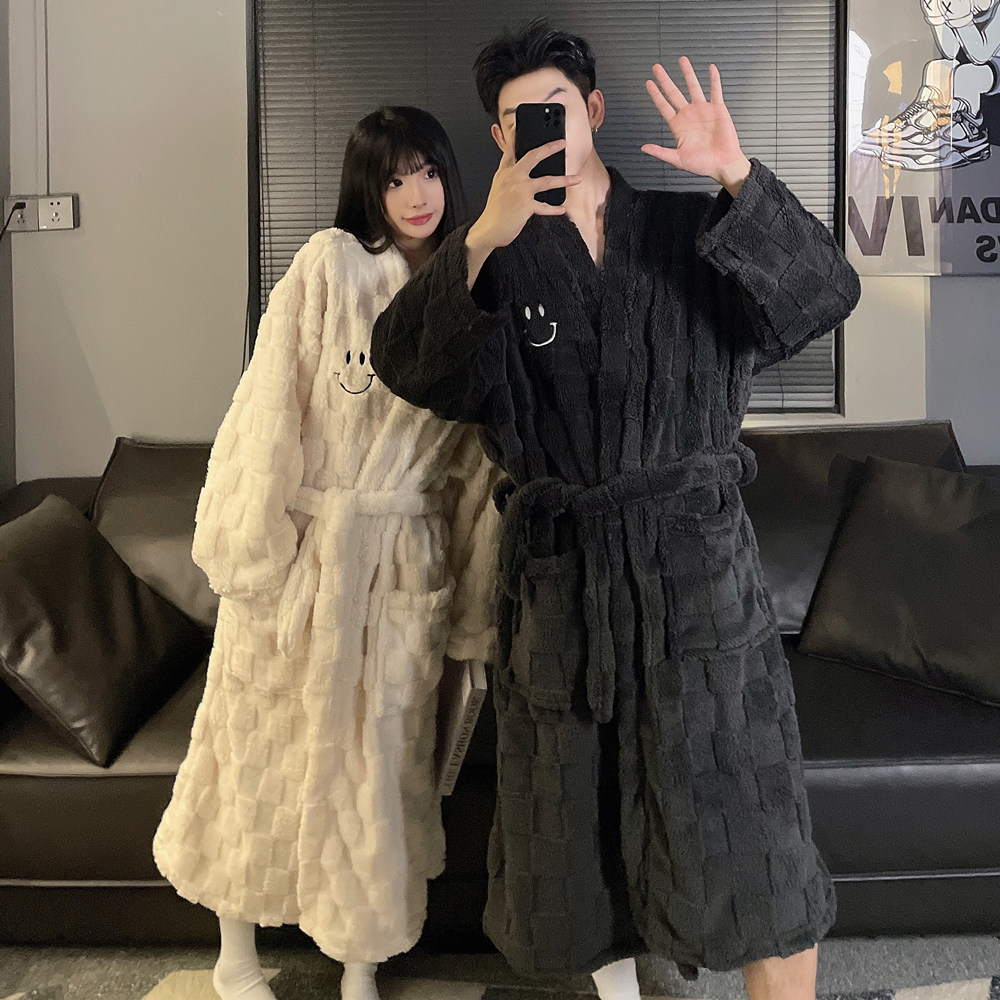 情侣睡袍女秋冬季加厚加绒长款珊瑚绒男士冬天洗澡浴袍法兰绒睡衣