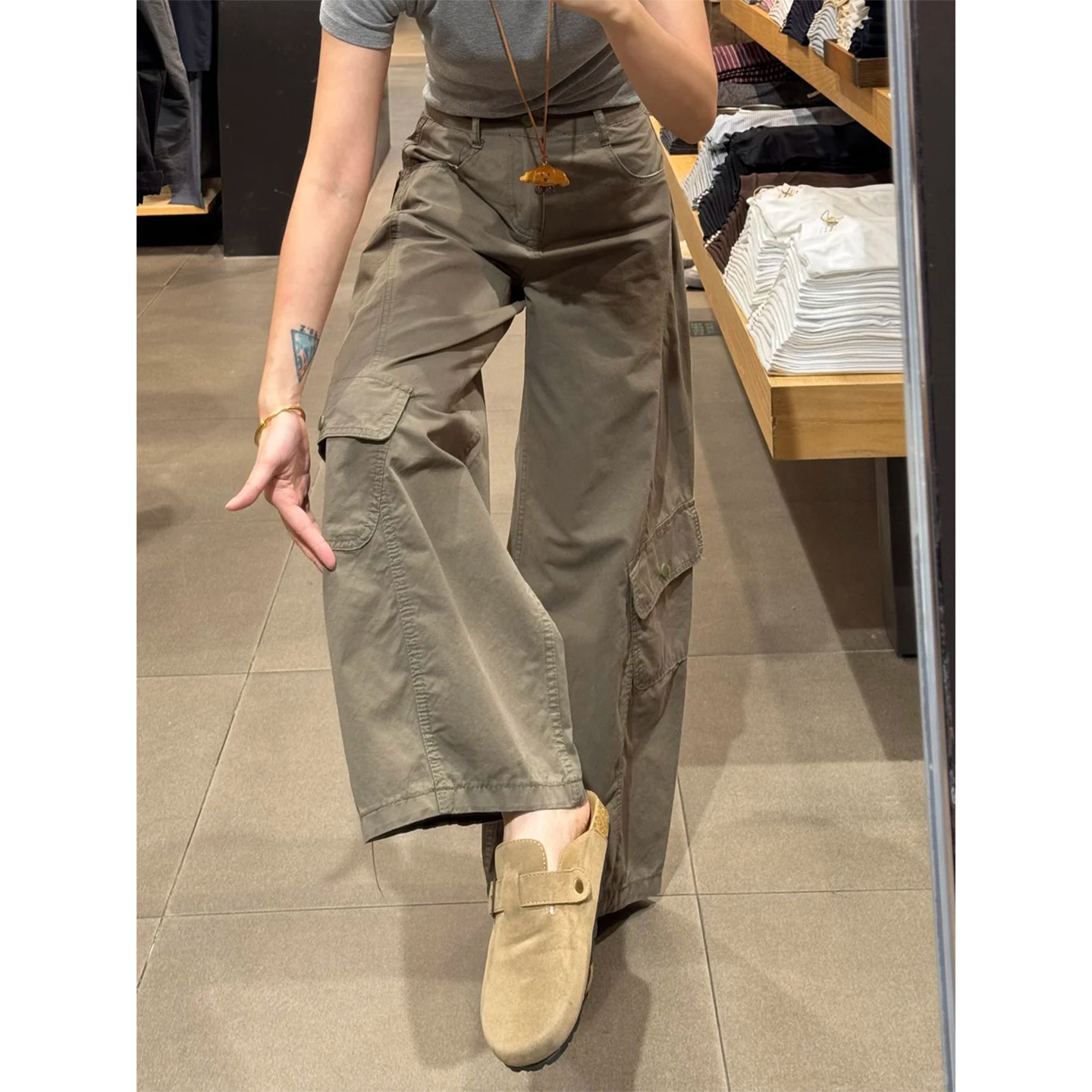 小个子裤子美式复古直筒工装裤女款新款牛仔裤宽松弯刀慵懒休闲裤