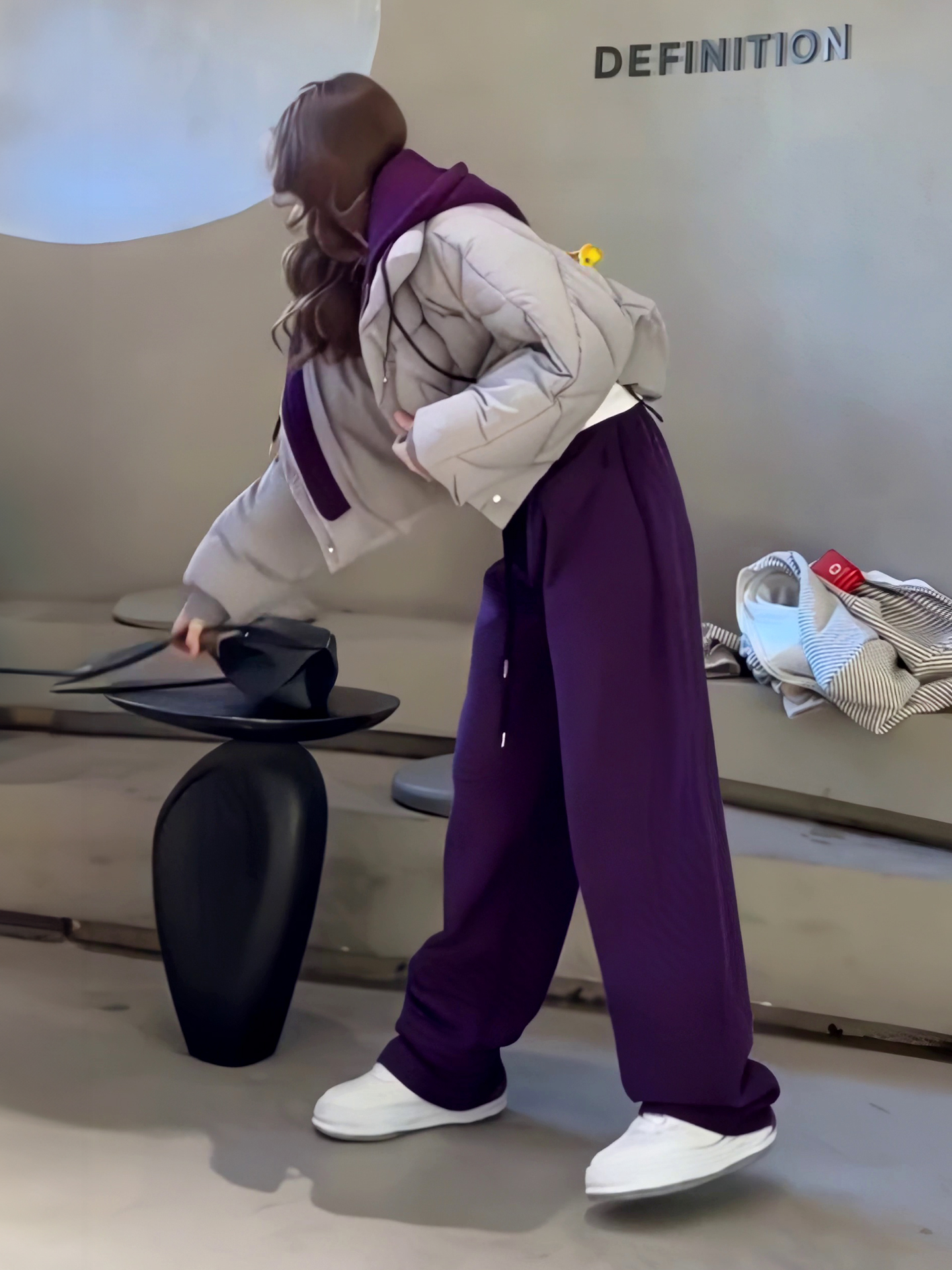 2025新款巨好看短款套装设计感紫色冬装棉服外套女款冬季棉袄裤子