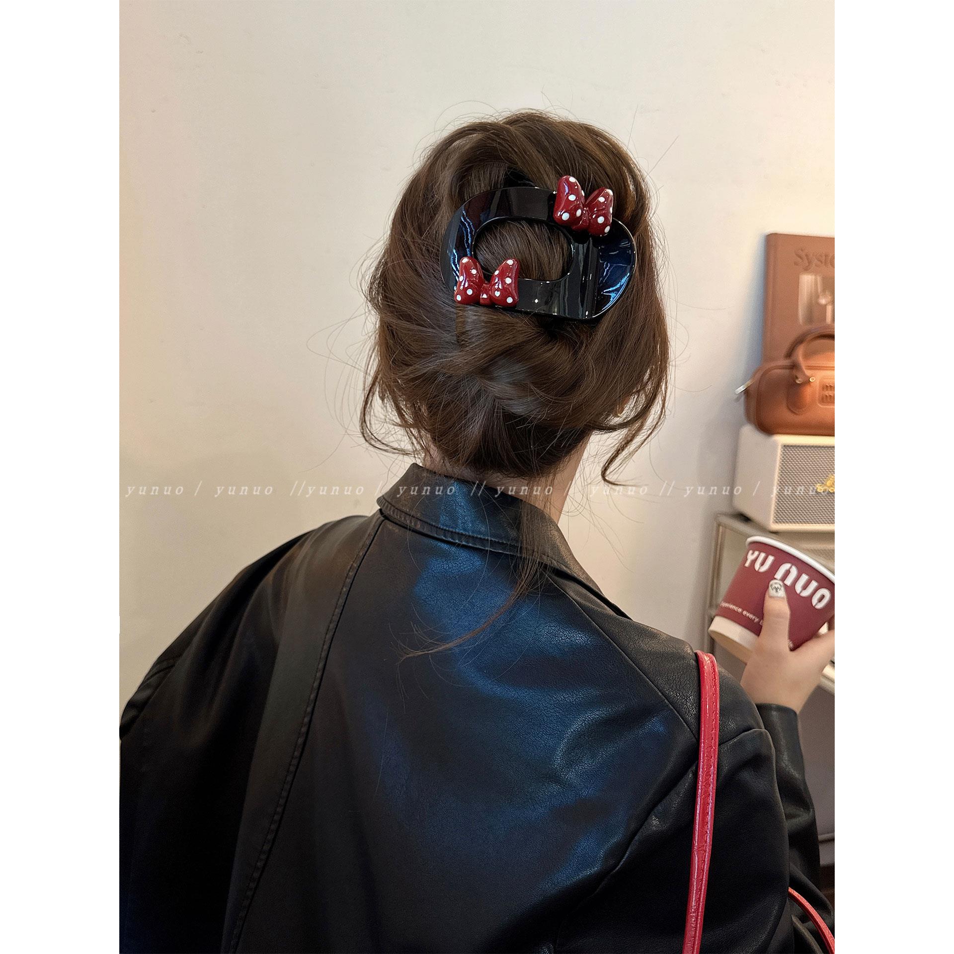 气质波点蝴蝶结扁平发夹女2025新款高端发抓夹后脑勺不硌头贝壳夹