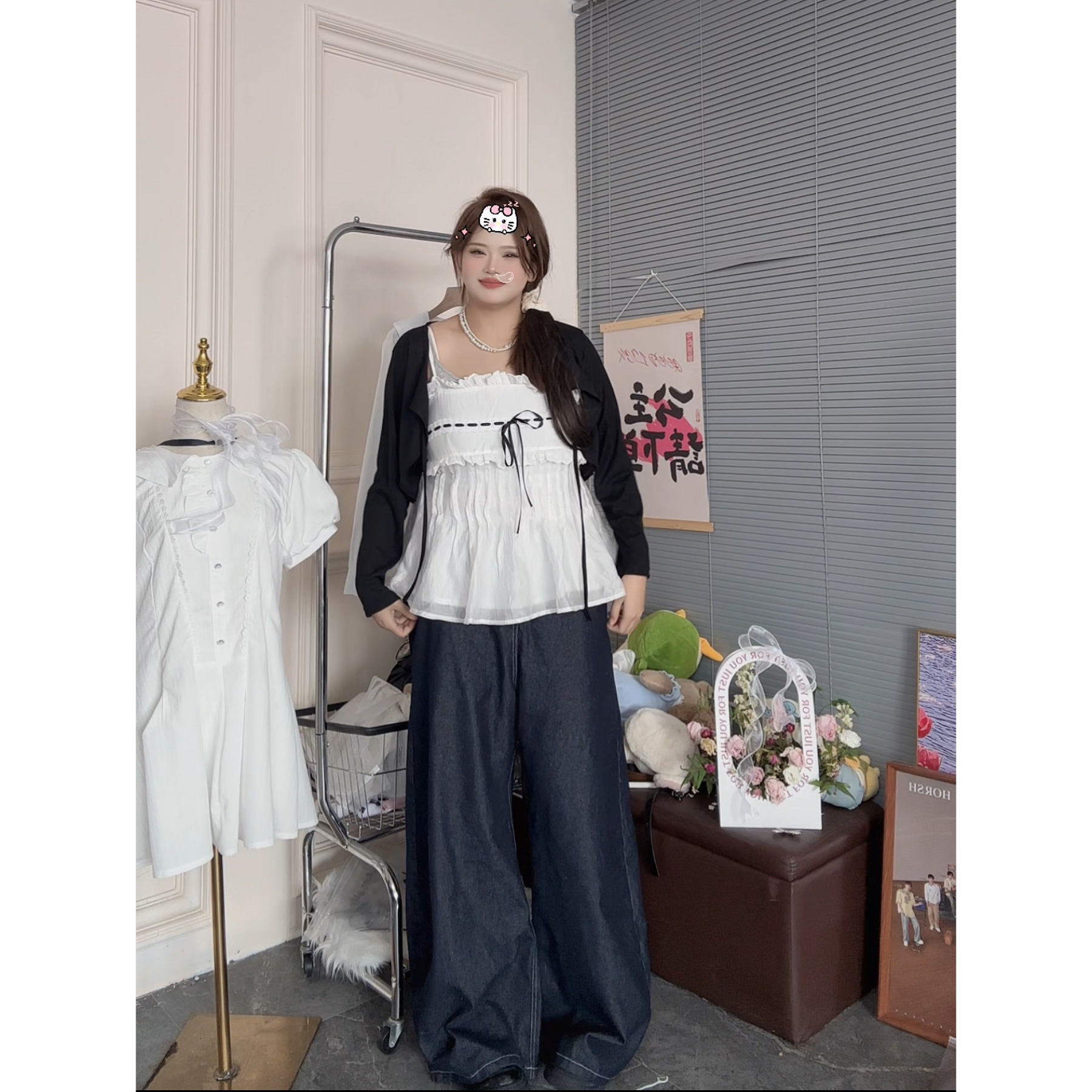 微胖mm纯欲风蕾丝花边抹胸背心辣妹大码套装女