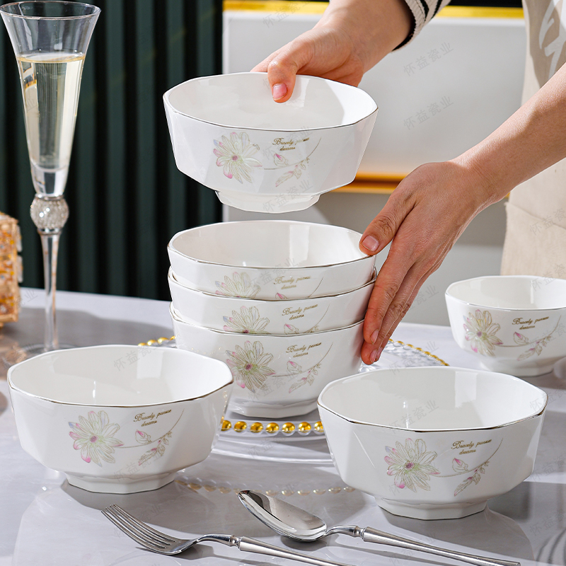 【春暖花开】6英寸钻石面碗6只陶瓷饭碗家用高颜值防烫网红网红餐具