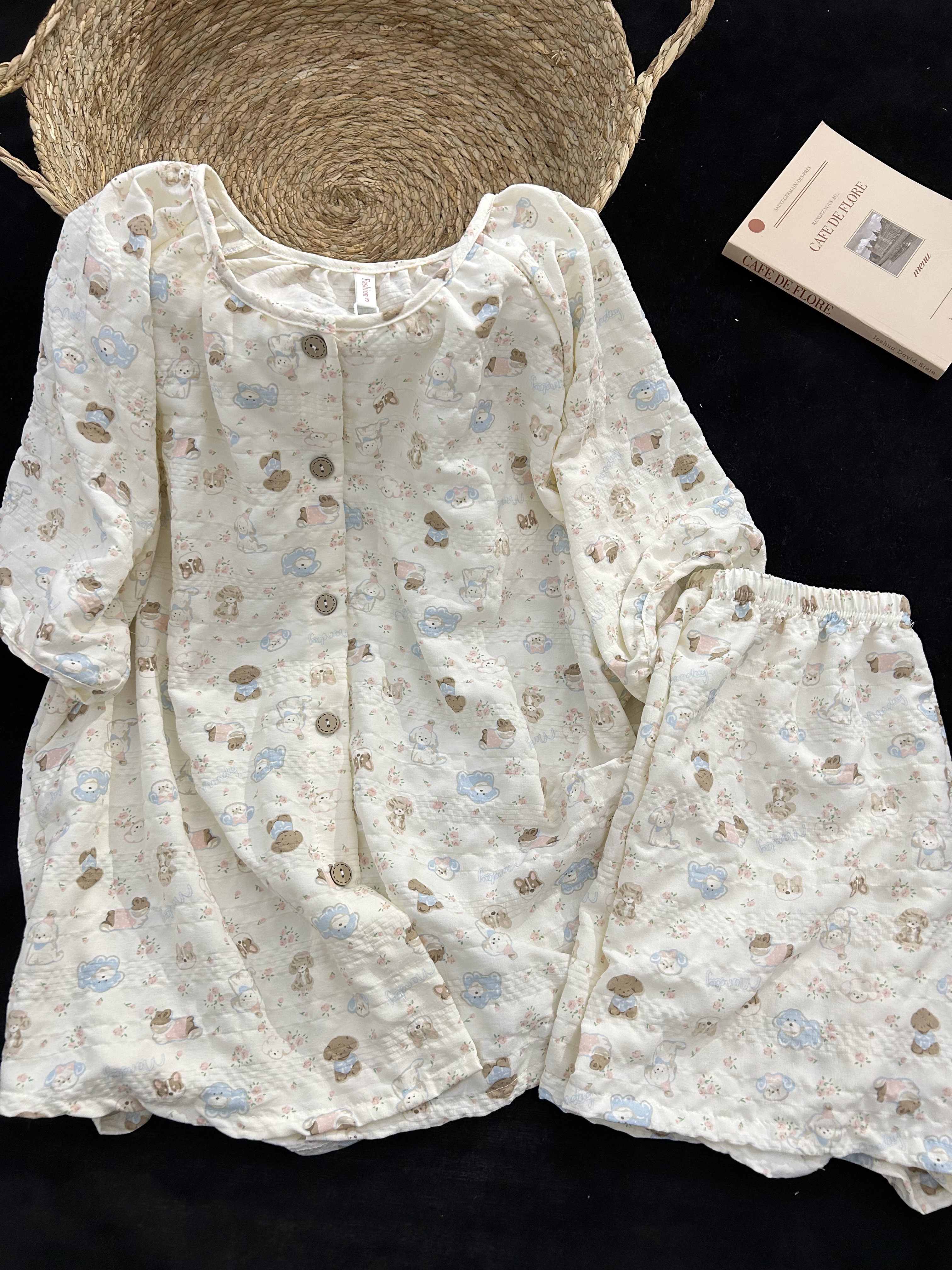 云朵小狗·甜美可爱少女夏季圆领开衫带胸垫软萌学生女孩家居服套