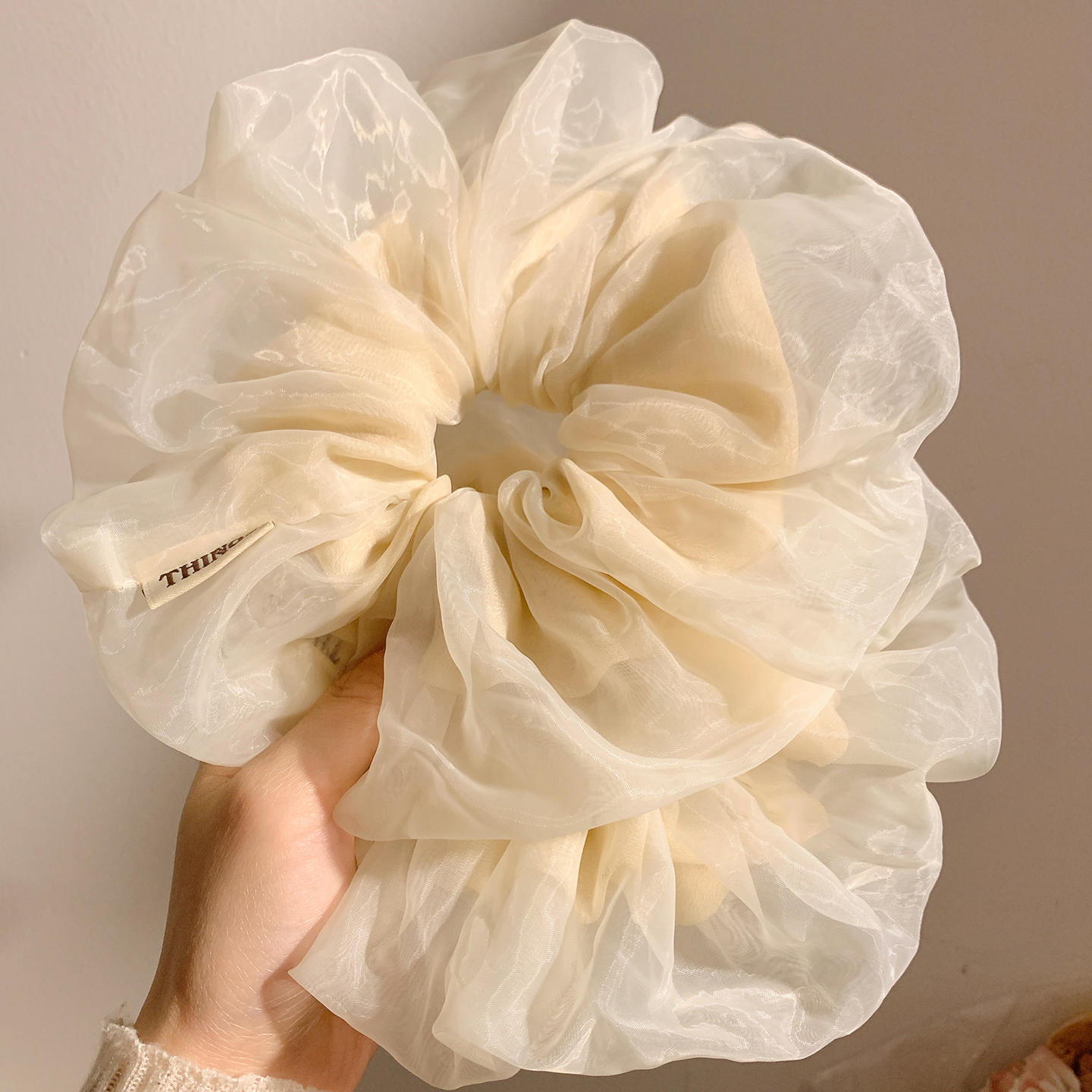 迷迭层雾~温柔米色网纱大肠发圈女高级感法式百搭头饰超大号发绳