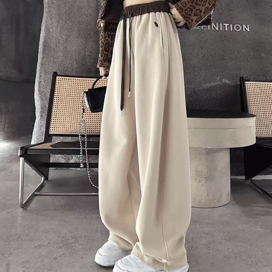 (加绒加厚)刺绣小标韩版秋冬款弯刀裤休闲卫裤显瘦高腰阔腿裤2559