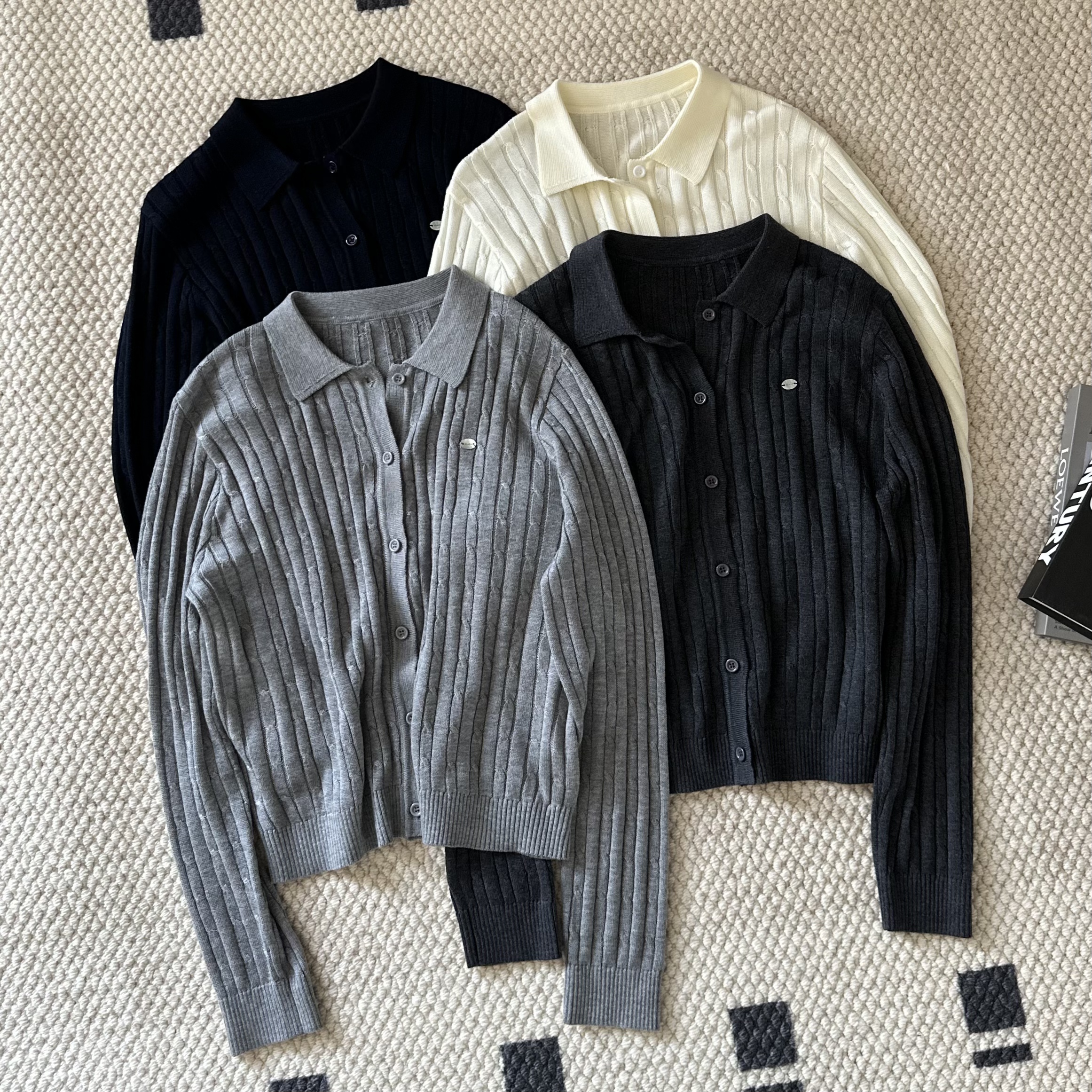 【米可家】麻花polo领针织开衫6067