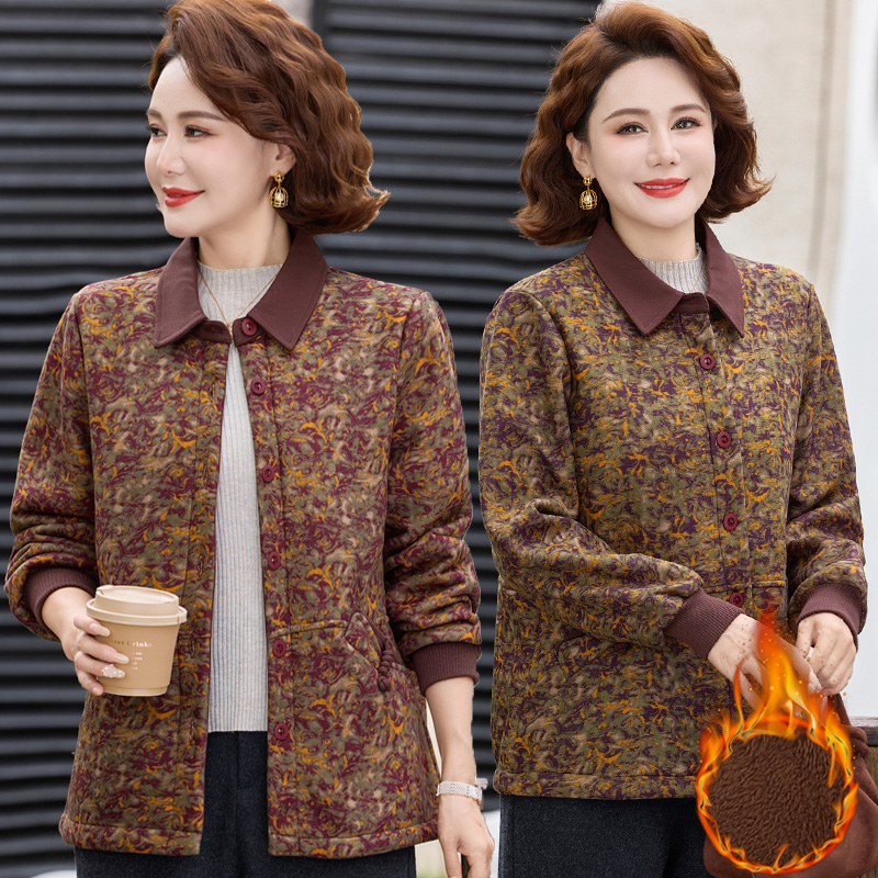 2025中老年人新款妈妈装翻领秋冬时尚百搭厚款外套奶奶老太太套装