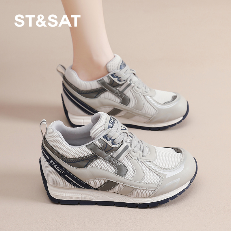 星期六内增高女鞋5CM厚底老爹鞋女2025秋季新款软底不累脚德训鞋