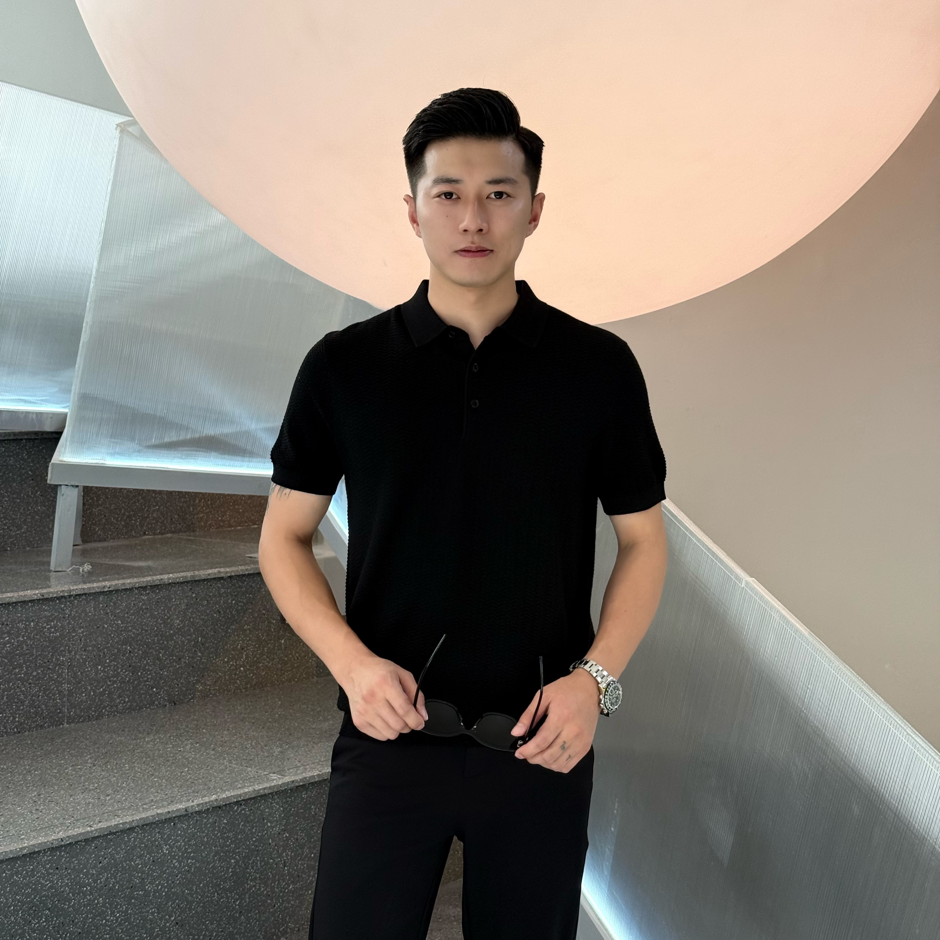 小杰/L-Jie 早秋男士时尚波浪纹polo衫（0001）