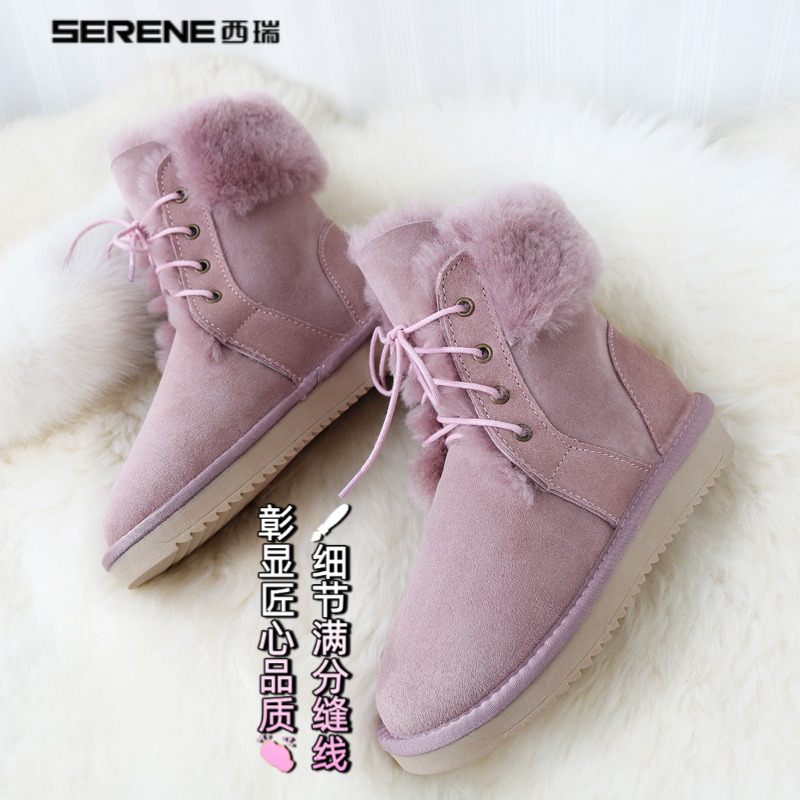 西瑞冬季加绒女雪地短靴保暖明星同款毛毛鞋靴子女款爆款2025新款