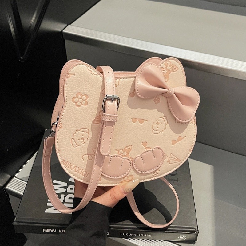 高级感可爱卡通猫头包包女式2025新款轻奢小众设计粉色单肩斜挎包