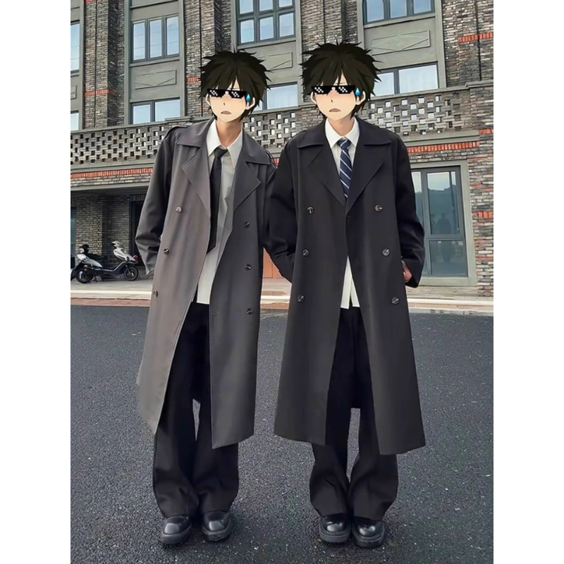 英伦学院风中长款风衣外套男秋季赫本风韩系大学生氛围感过膝大衣