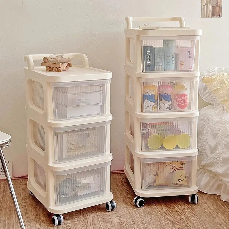 新款奶油风抽屉式收纳柜小推车零食置物架客厅家用床头简约收纳柜