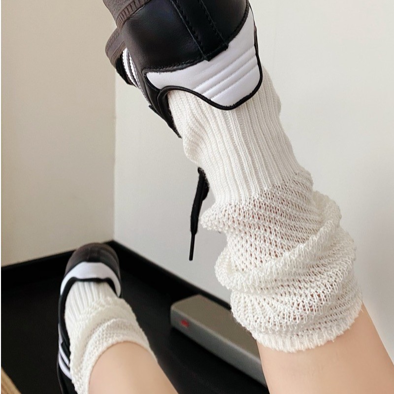 文伊娜袜子女春秋季拼接透气网红堆堆袜针织棉颗粒纯色高腰袜女袜