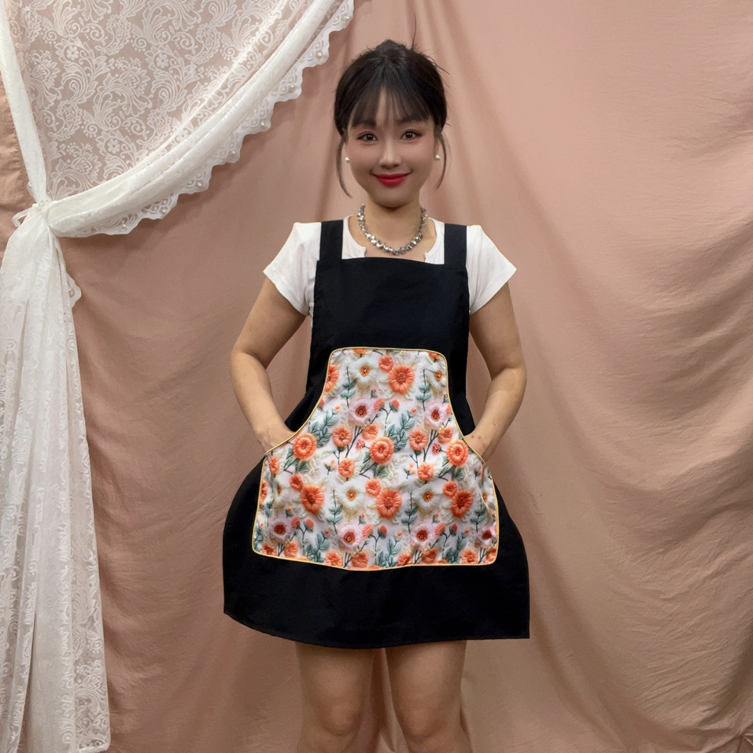 短款大口袋围裙小个子欧若精灵风防污薄款透气家用厨房上班餐饮