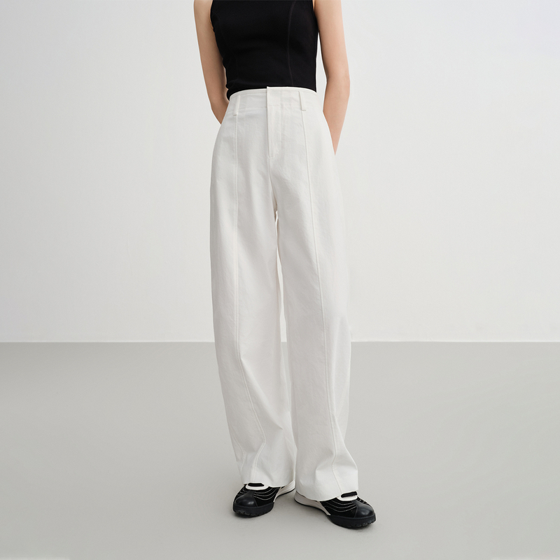 【弯刀裤】EP雅莹2025早秋新款 白色简约直筒高腰休闲弯刀裤6493A