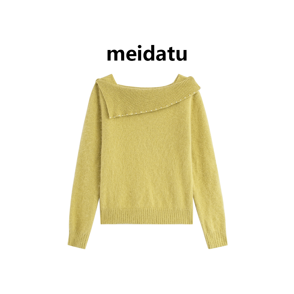 美哒兔（心动浅秋）温柔感一字领斜肩毛衣CM988-27