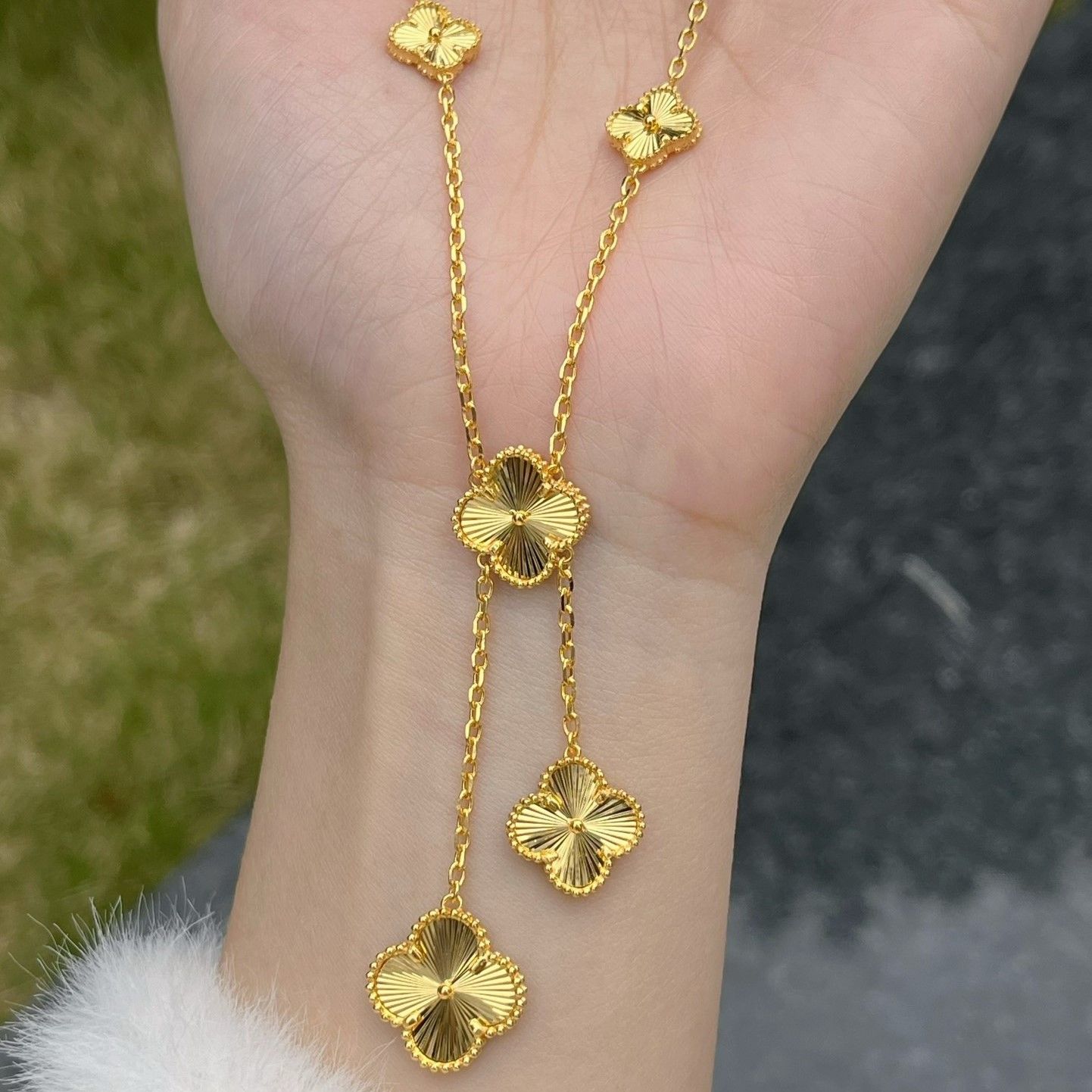 铜合金项链 金色项链幸运四叶草吊坠镀18k锁骨黑灰绿色圆盘合金