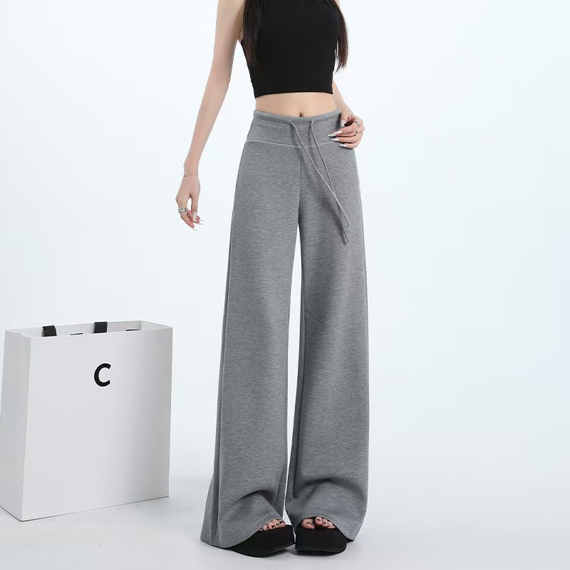 美式针织休闲裤女春秋新款高腰垂感直筒阔腿裤拖地长裤j502-02