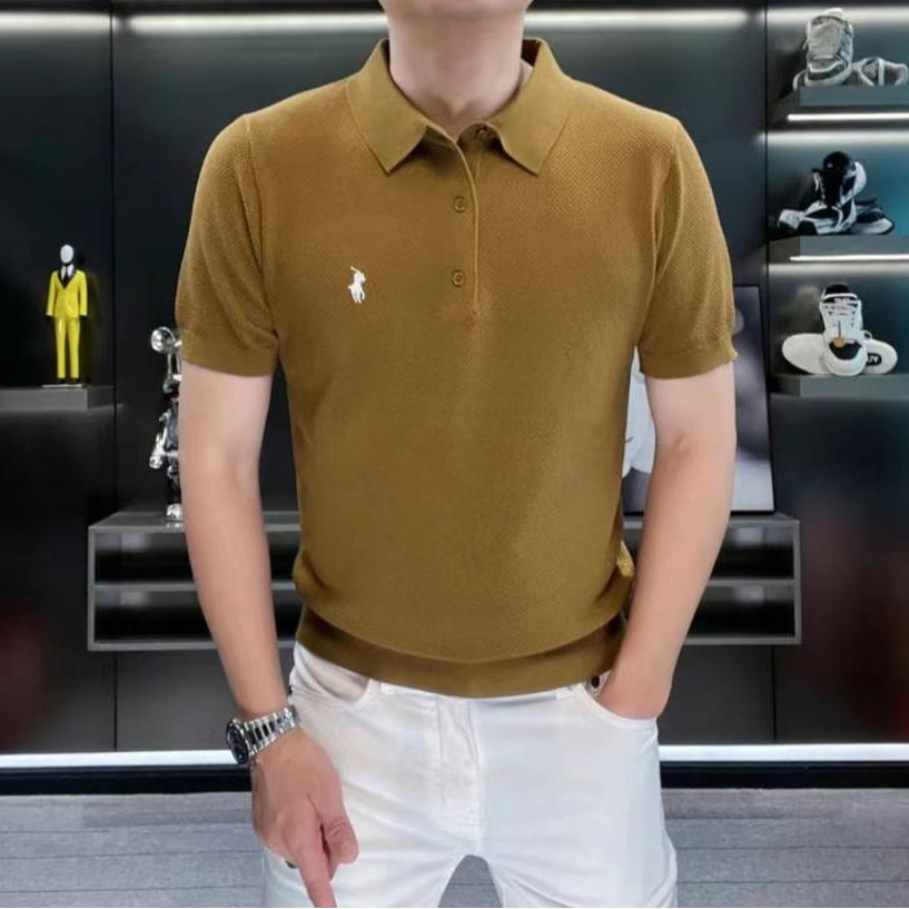 2025夏季新款男士气质欧版轻奢冰麻针织冰丝翻领款polo短袖