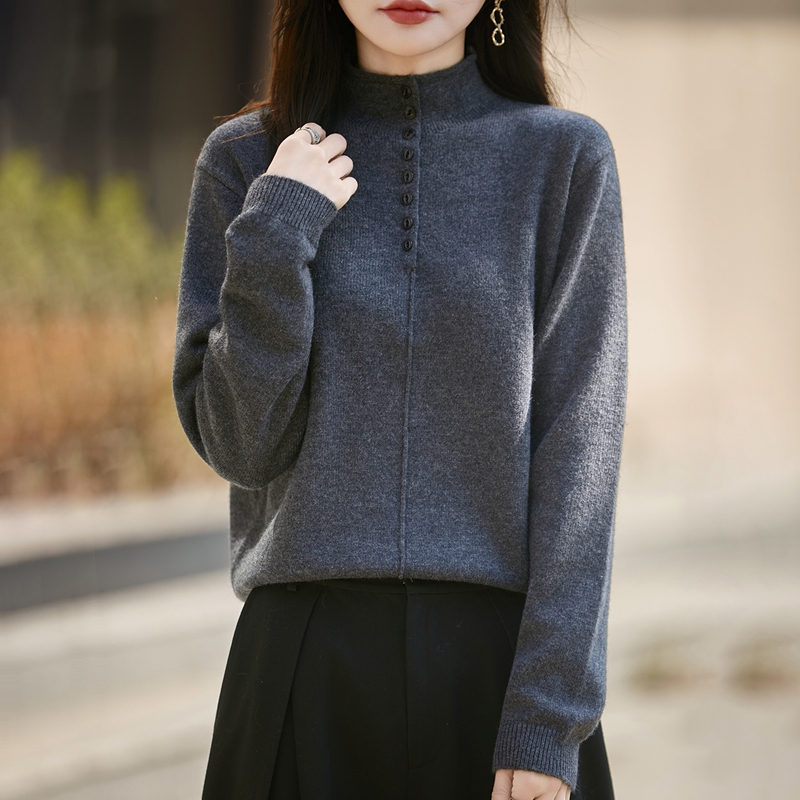 哥弟阿玛施正秋冬新款半高领长袖针织衫打底衫宽松洋气百搭上衣女