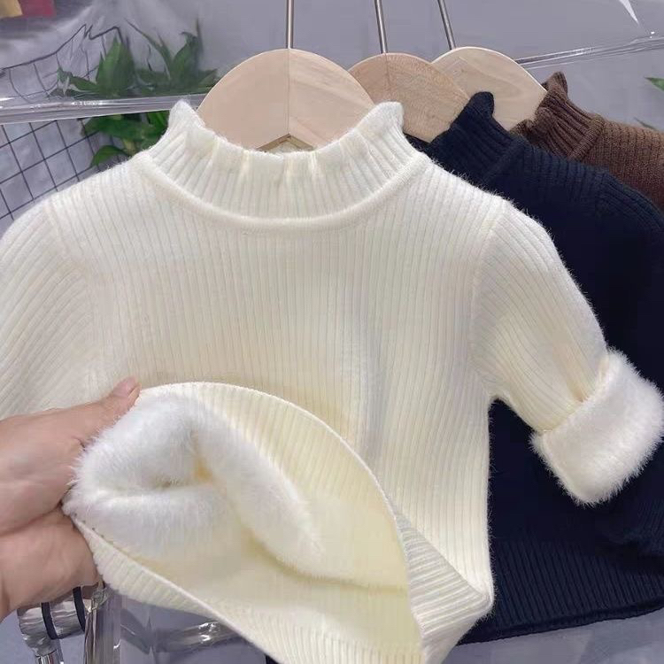 女童一体绒毛衣2025新款高弹儿童毛衣修身洋气针织打底衫公主风