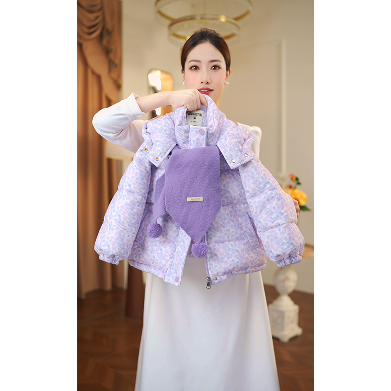 女童碎花加厚棉服2025新款冬装甜美风女孩夹棉连帽棉衣外套棉袄