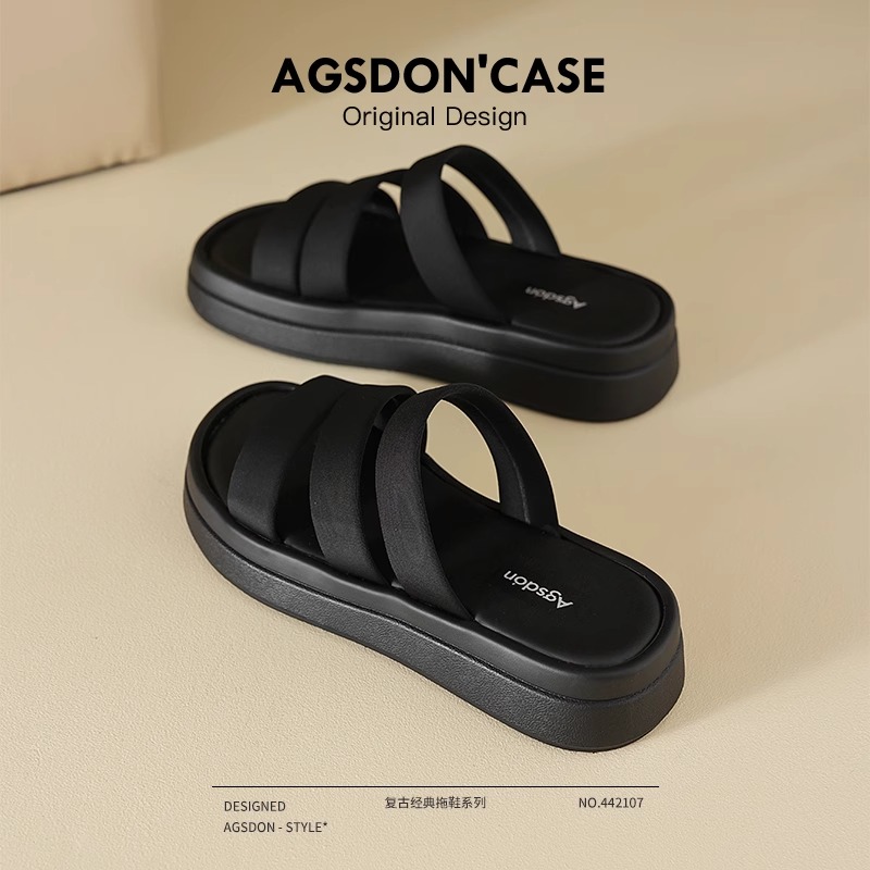 奥古狮登拖鞋女夏外穿2025新款黑色百搭高级感配裙子休闲凉鞋H