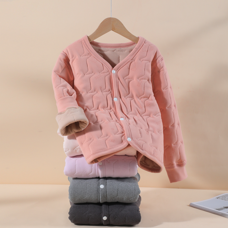 冬季儿童男童棉服极简风加厚保暖棉衣V领青少年女童校服棉袄神器