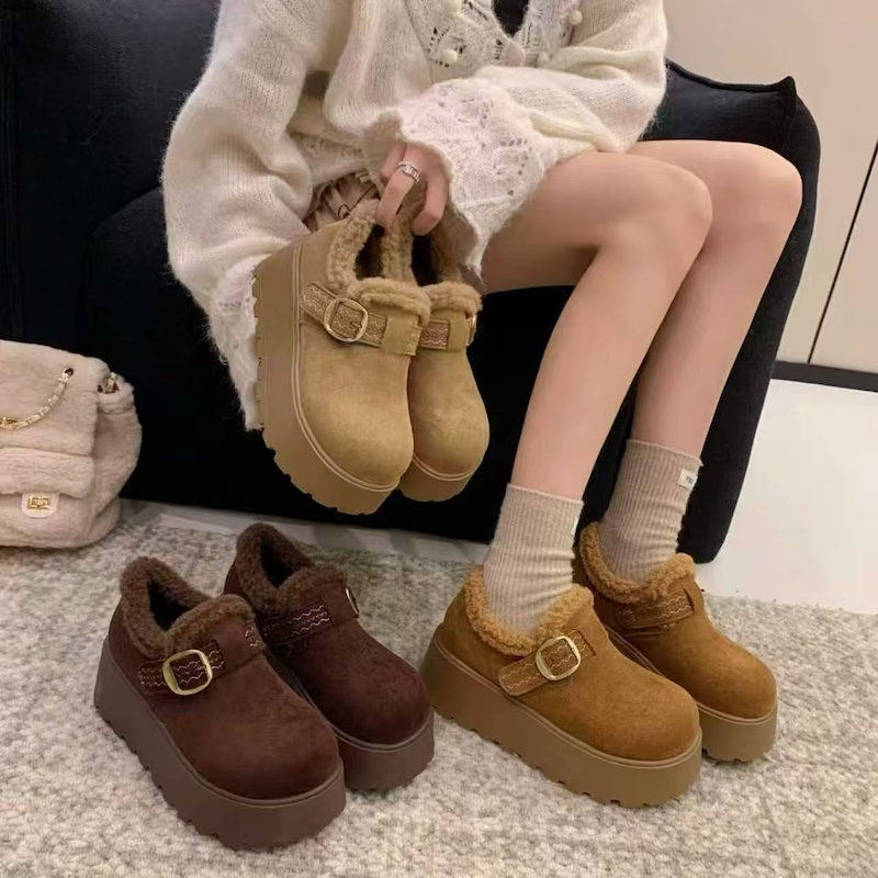 牛皮女鞋勃肯鞋女冬季加绒保暖厚底毛毛鞋加厚厚底棉鞋92008