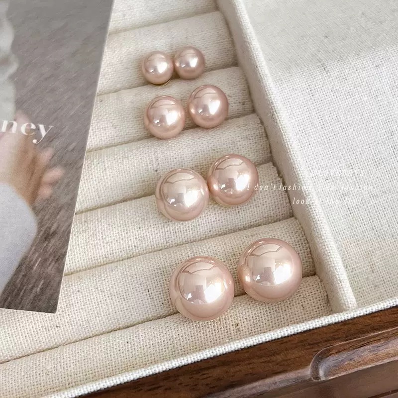 合金耳饰 许研同款香槟粉珠珠耳钉简约轻奢经典耳饰百搭