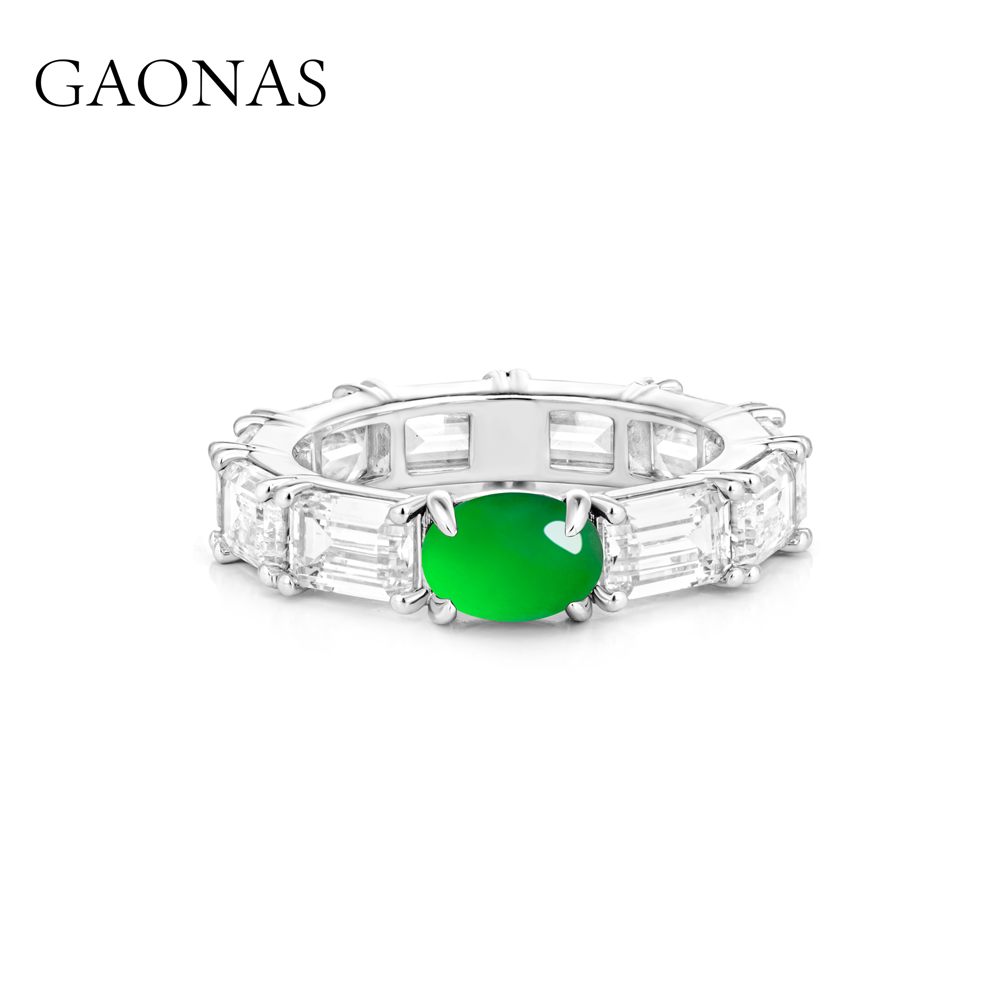 GAONAS 925银合成锆石戒指 时尚百搭绿色设计圈戒11500JG