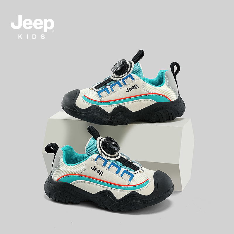 jeep童鞋男童纽扣网面运动鞋2025春秋中大童软底防滑儿童透气鞋子