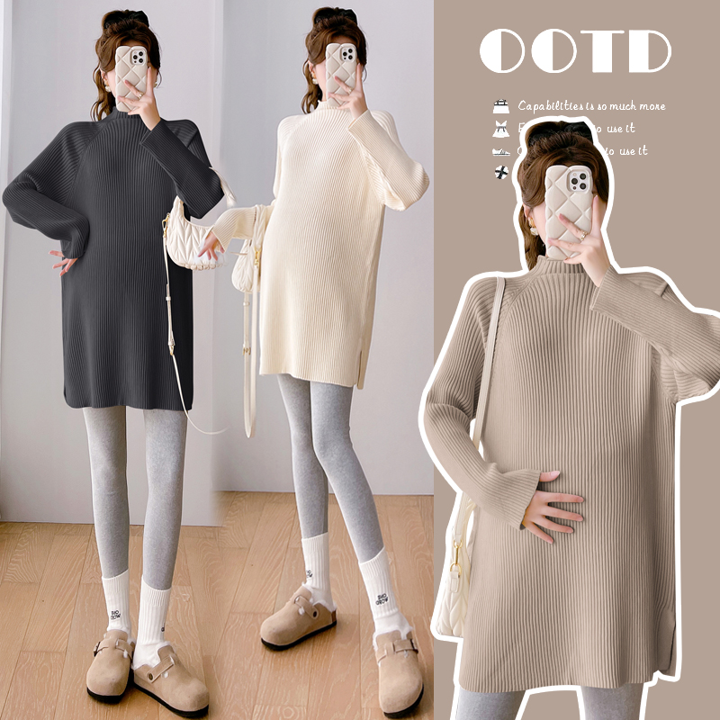 【漆梦】半高领孕妇针织毛衣百搭秋冬韩版时尚百搭孕妇打底衫上衣