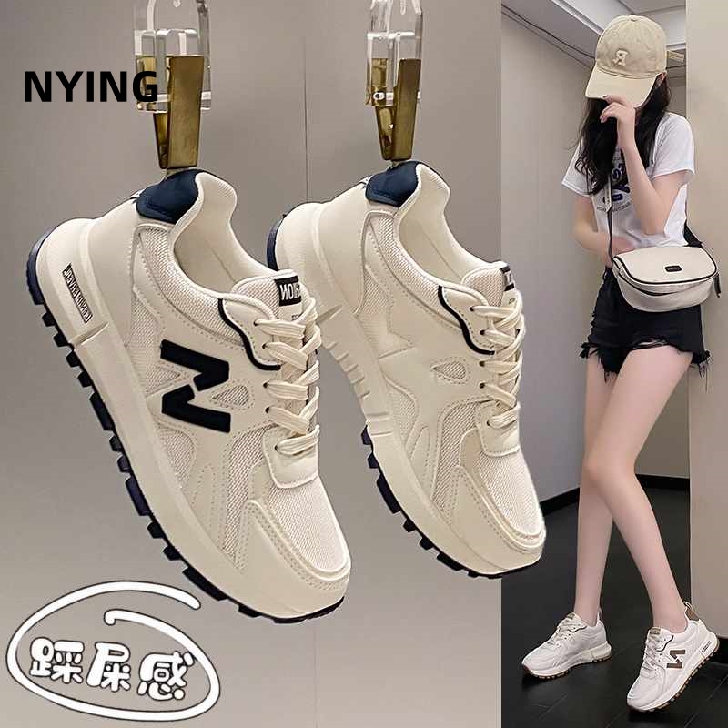 NYING踩屎感阿甘运动鞋女春夏季网面透气34码百搭白鞋减震跑步鞋