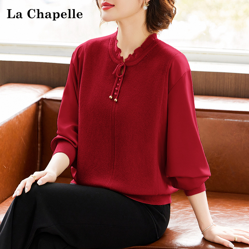 拉夏贝尔十月喜婆婆妈妈婚宴装礼服针织上衣中老年女春秋T恤小衫