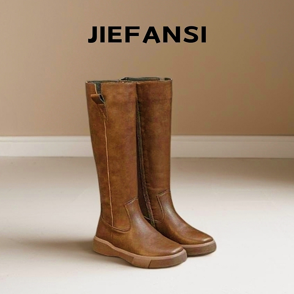 真皮长筒靴女骑士靴英伦风2025年秋冬季新款马丁靴不过膝高筒靴子