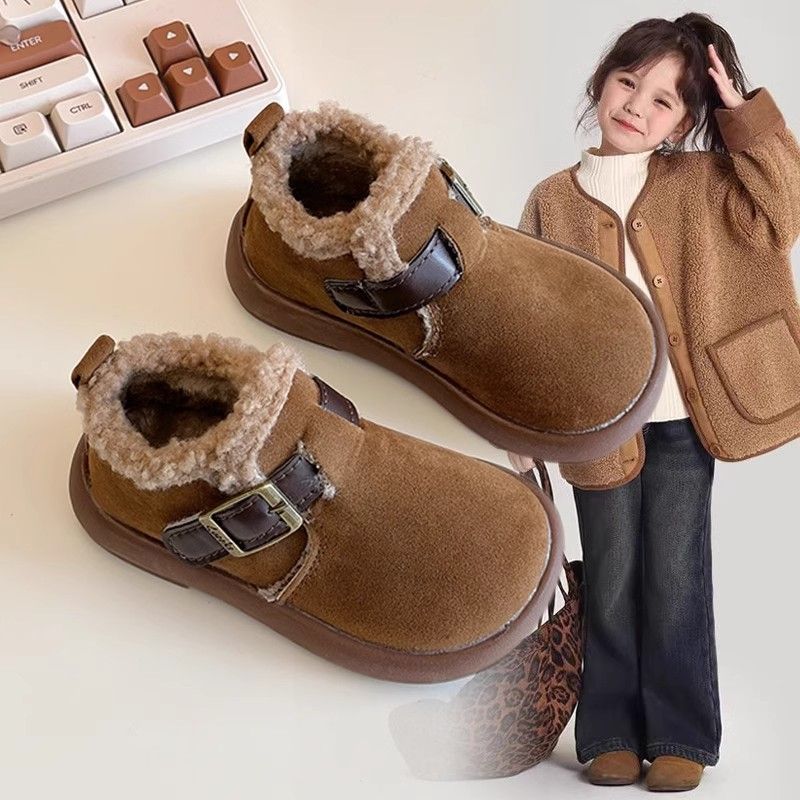 ABC女童加绒加厚雪地靴2025冬季新款勃肯鞋女孩短靴保暖儿童棉鞋