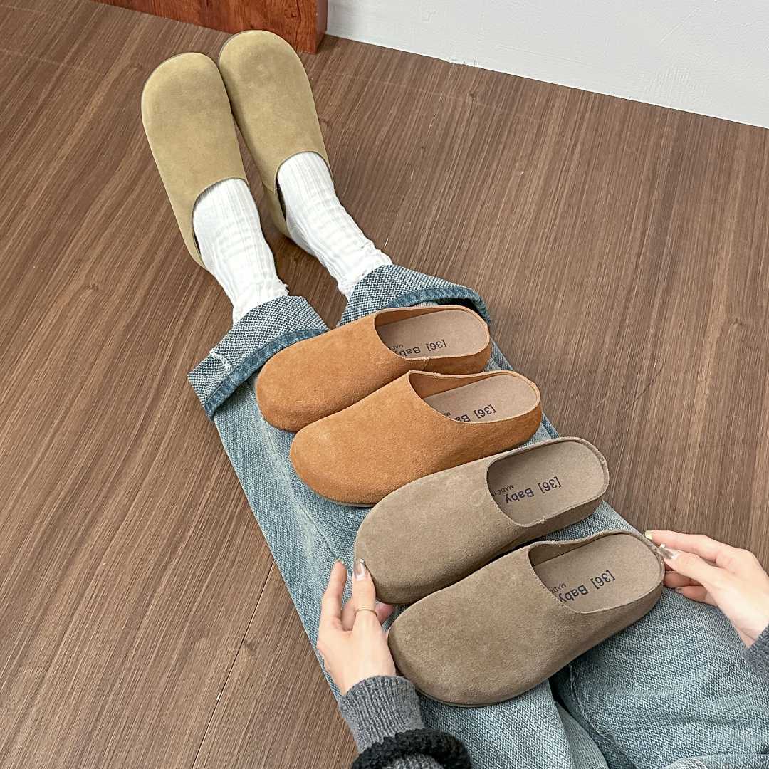 小土豆厚底外穿拖鞋勃肯鞋女款2025爆款博肯鞋加绒保暖包头鞋半拖