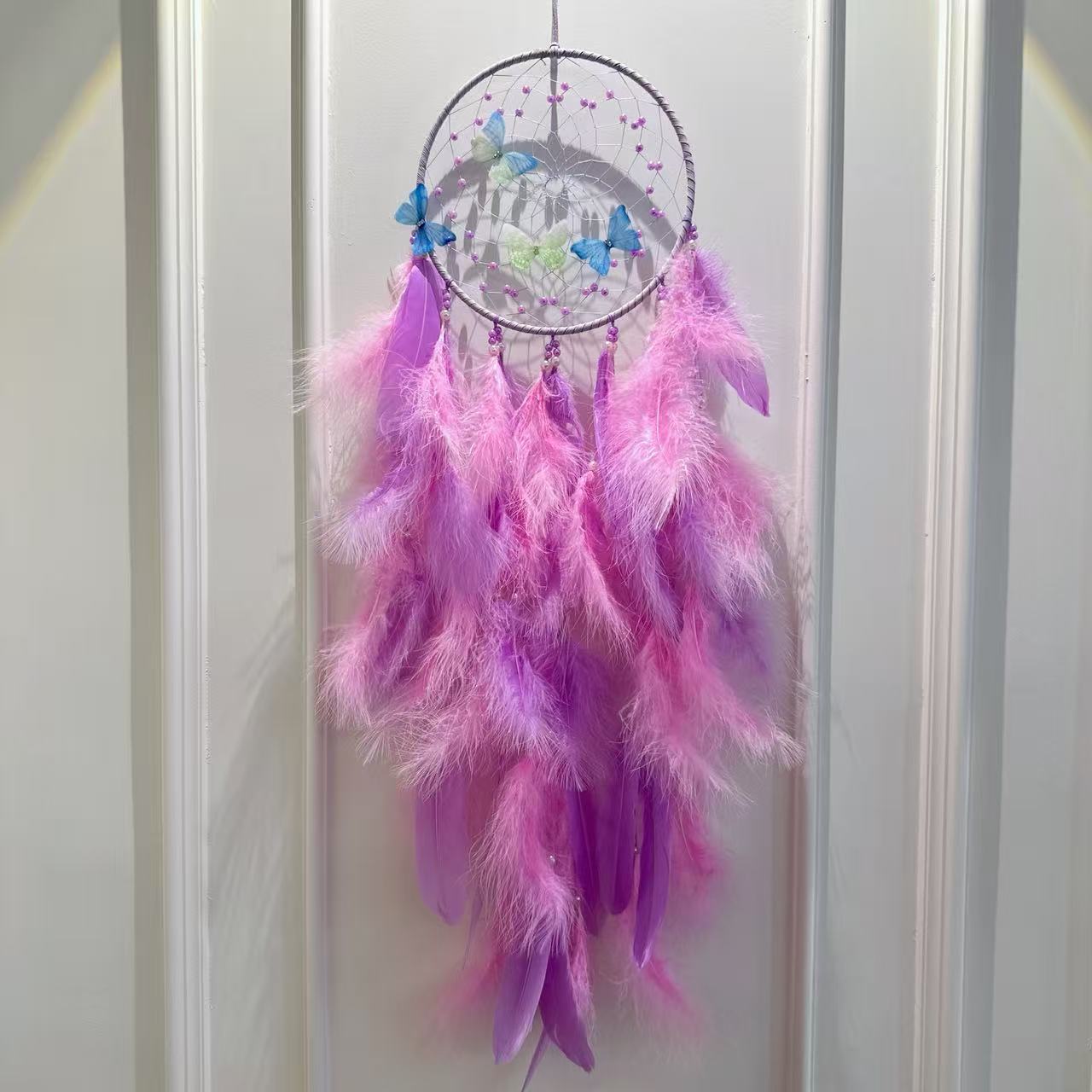 高档轻奢捕梦网羽毛挂饰粉色风铃客厅墙面装饰挂件