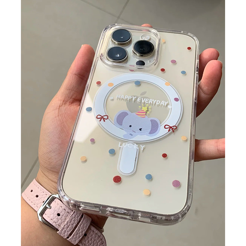 雅天立卡通波点小象磁吸壳适用iPhone16苹果15pro手机壳14/13可爱