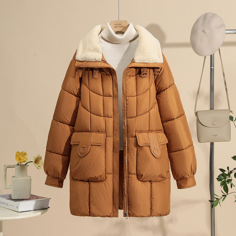 宽松棉服女中长款冬装2025新款小个子时尚棉衣冬季保暖棉袄子外套