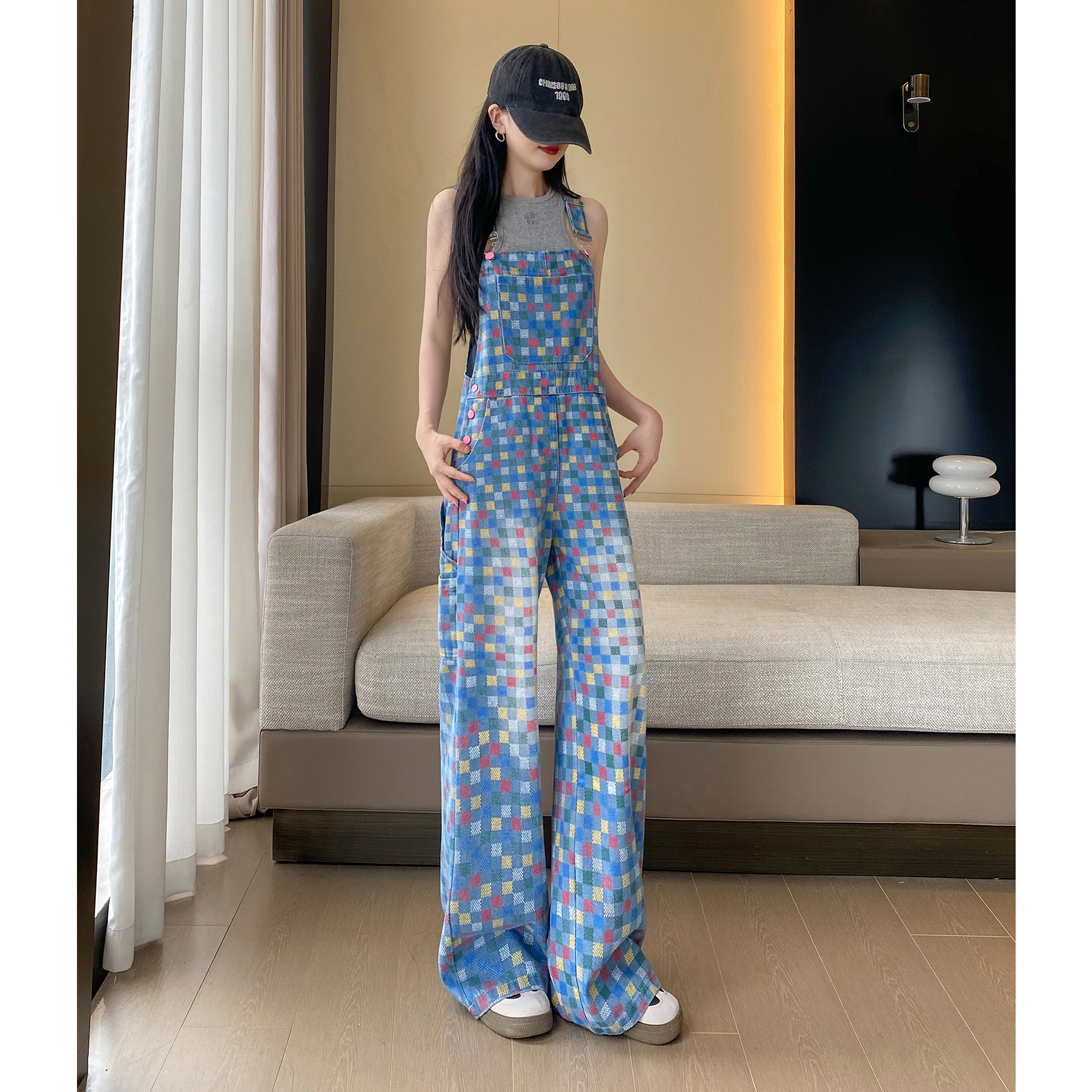 彩绘贴布显瘦阔腿连体牛仔裤 背带裤 夏季 高腰 松弛感 设计感 时