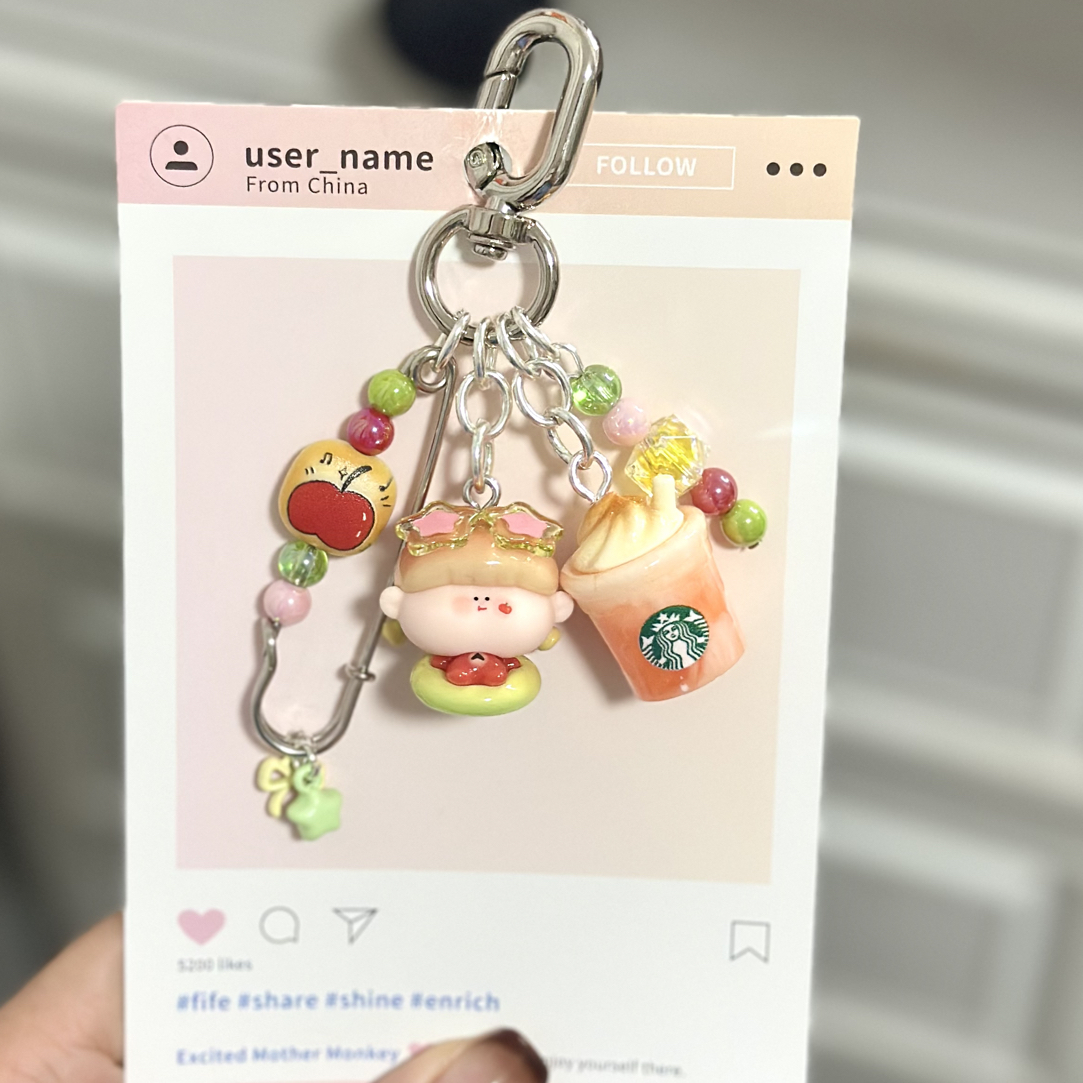 原创设计阿玛莉莉丝沙滩泳圈系列幸运苹果钥匙扣包挂手机链挂件