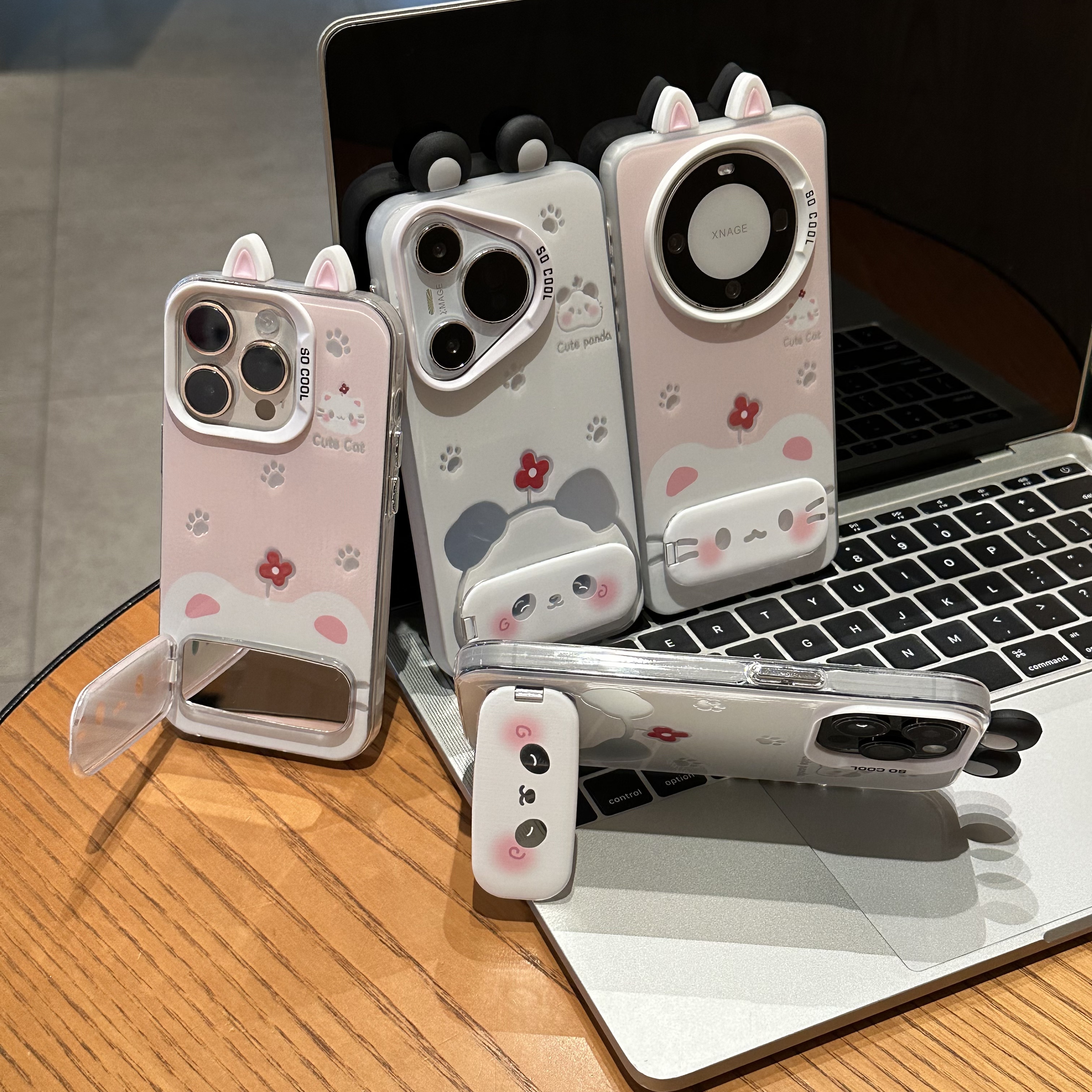 欧克里里红花熊猫耳朵支架适用苹果16/15手机壳华为oppo小米vivo