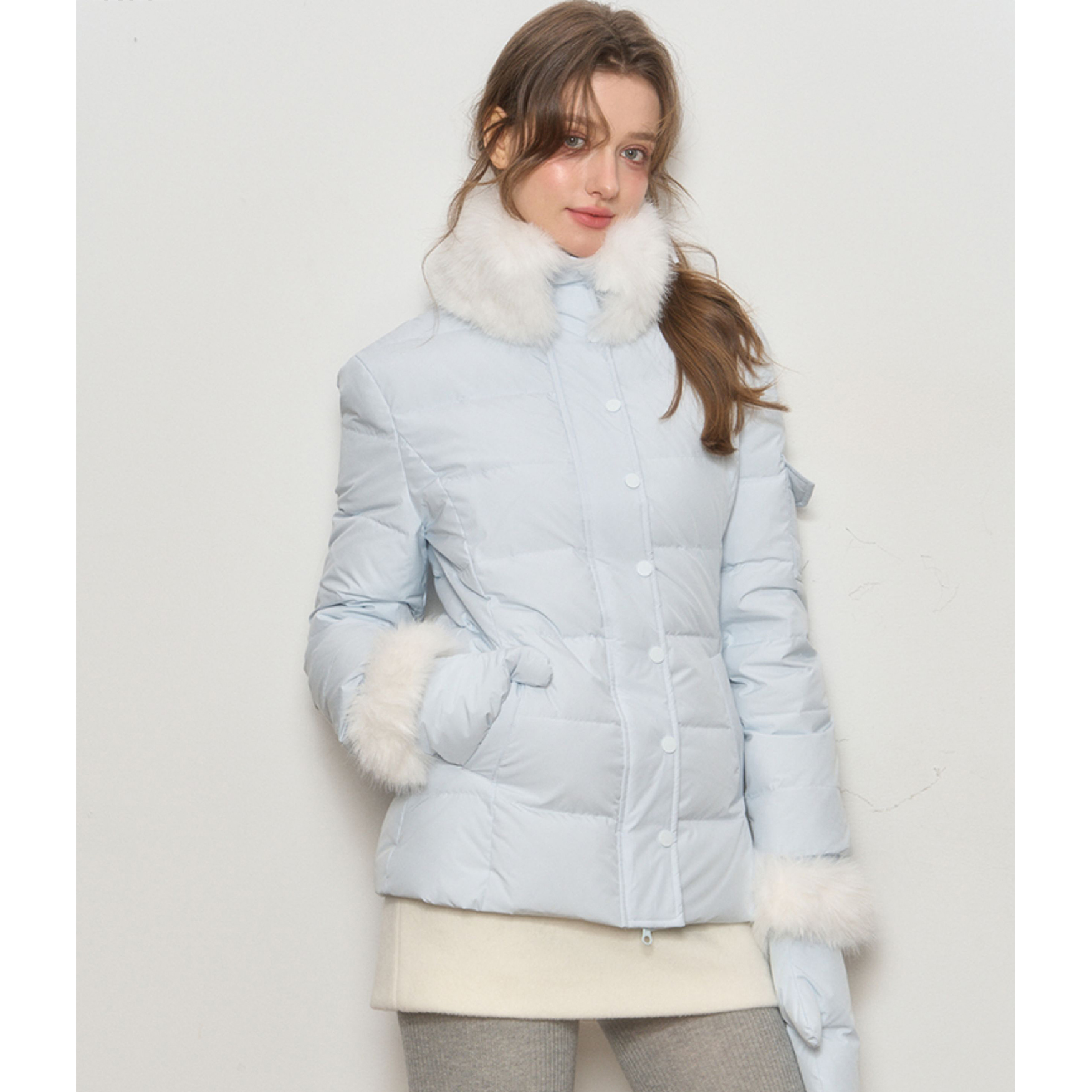 毛领收腰短款蓝色棉服女款2025冬季新款宽松显瘦保暖巨好看的外套