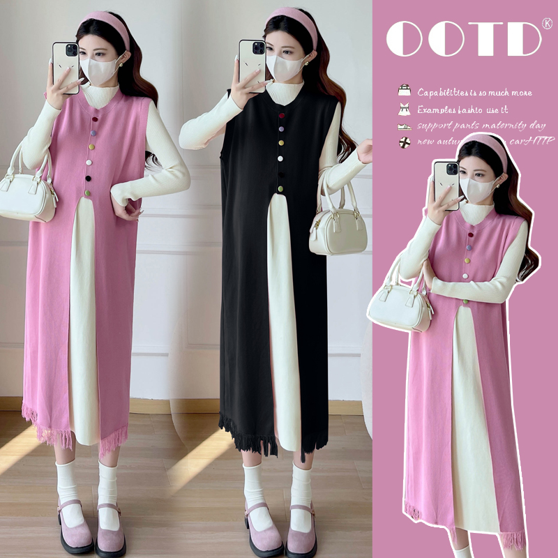 孕妇装秋装2025新款秋冬外穿洋气休闲宽松甜美显瘦连衣裙马甲长裙