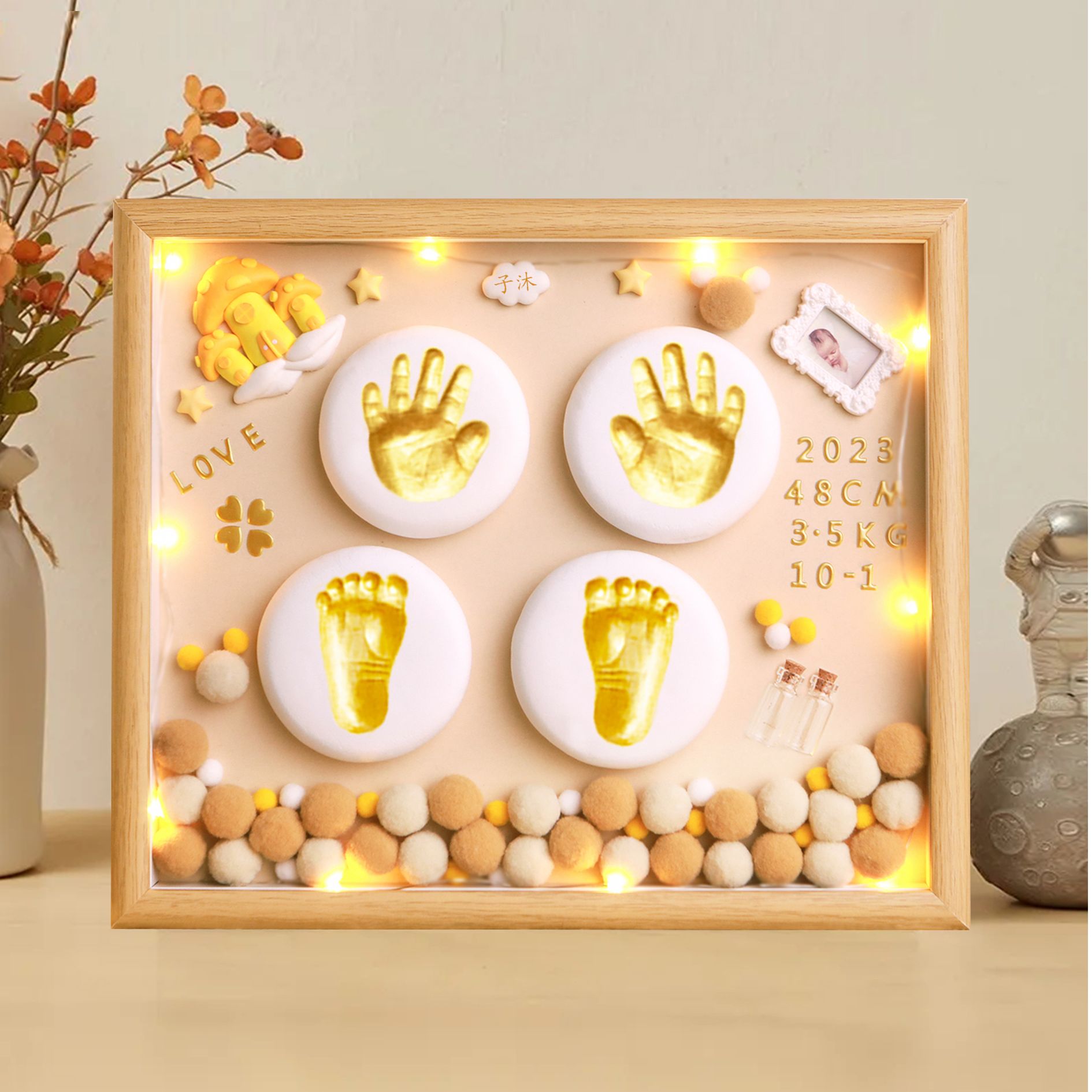 宝宝满月纪念手足印泥新生儿胎毛保存瓶婴儿百天手印脚印周岁礼物