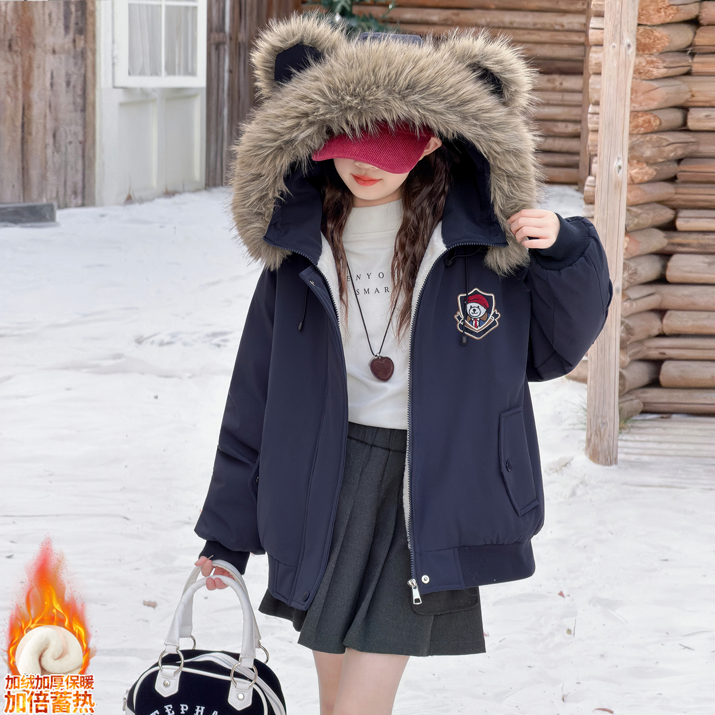 女大童秋冬装棉衣2025新款初中生女孩贴标加绒加厚派克服棉服外套