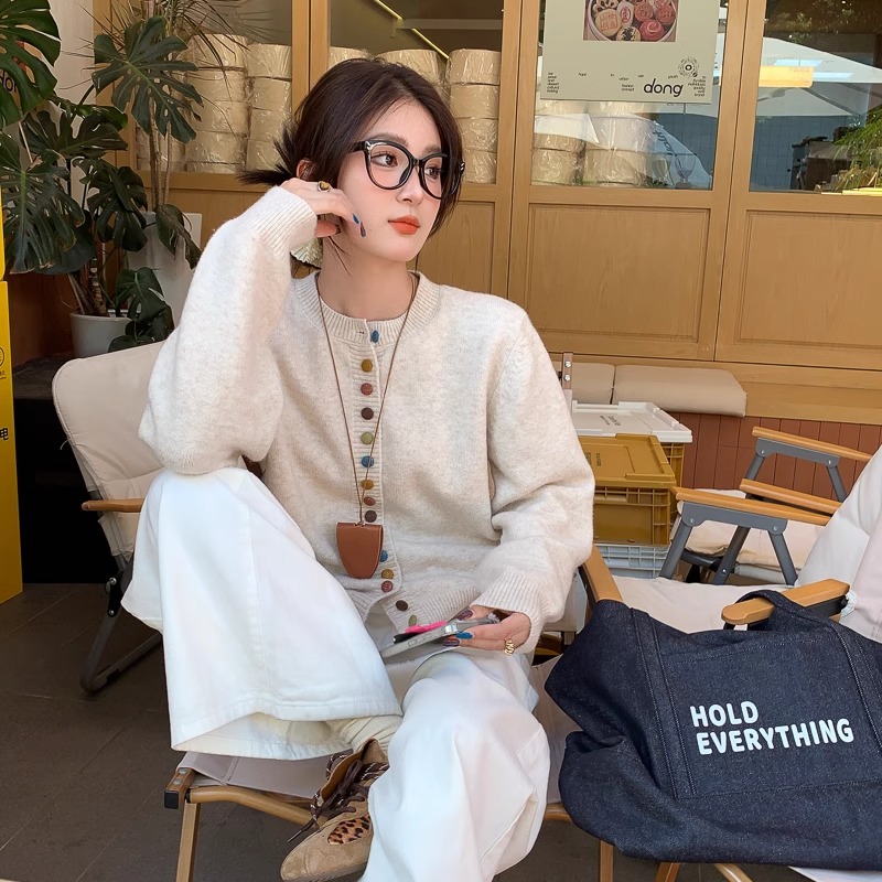 开衫毛衣外套女2025春秋季新款内搭圆领针织打底衫高级感上衣